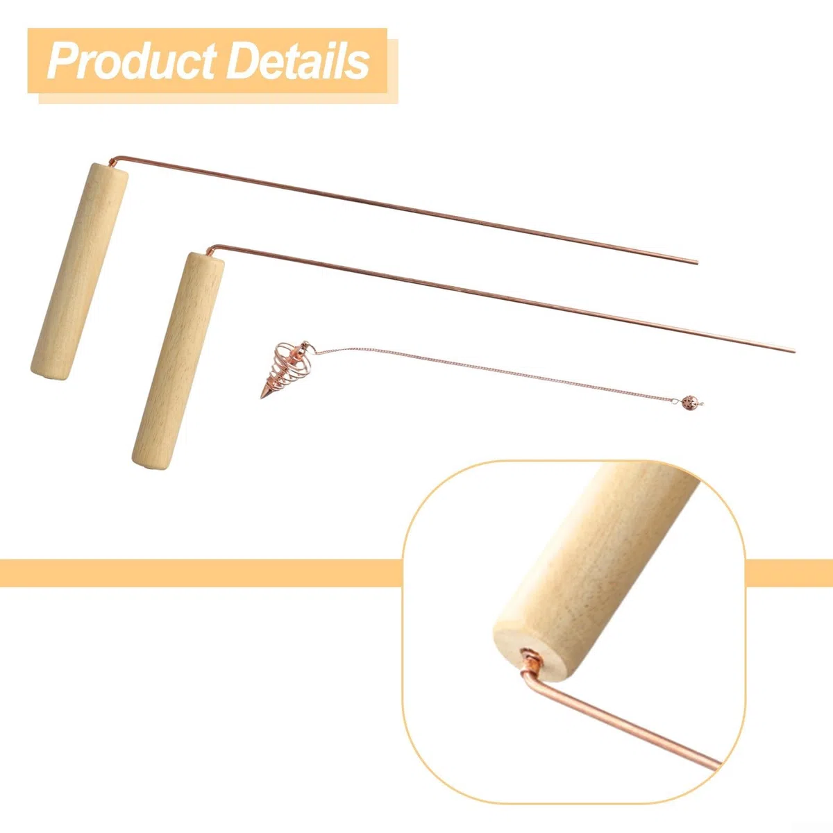 Par de varillas de radiestesia tradicionales fabricadas con cobre y mango de madera para localizar fuentes de agua ocultas