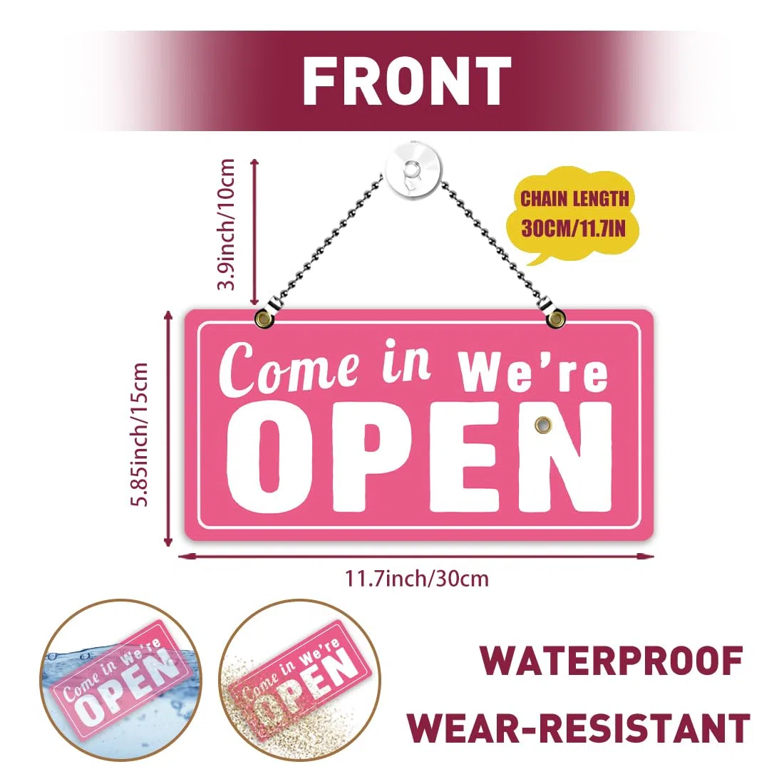 PLIGREAT Letrero rosa abierto cerrado de doble cara con texto en inglés "We Are Open Close" para colgar en la pared, 15 cm x 30 cm
