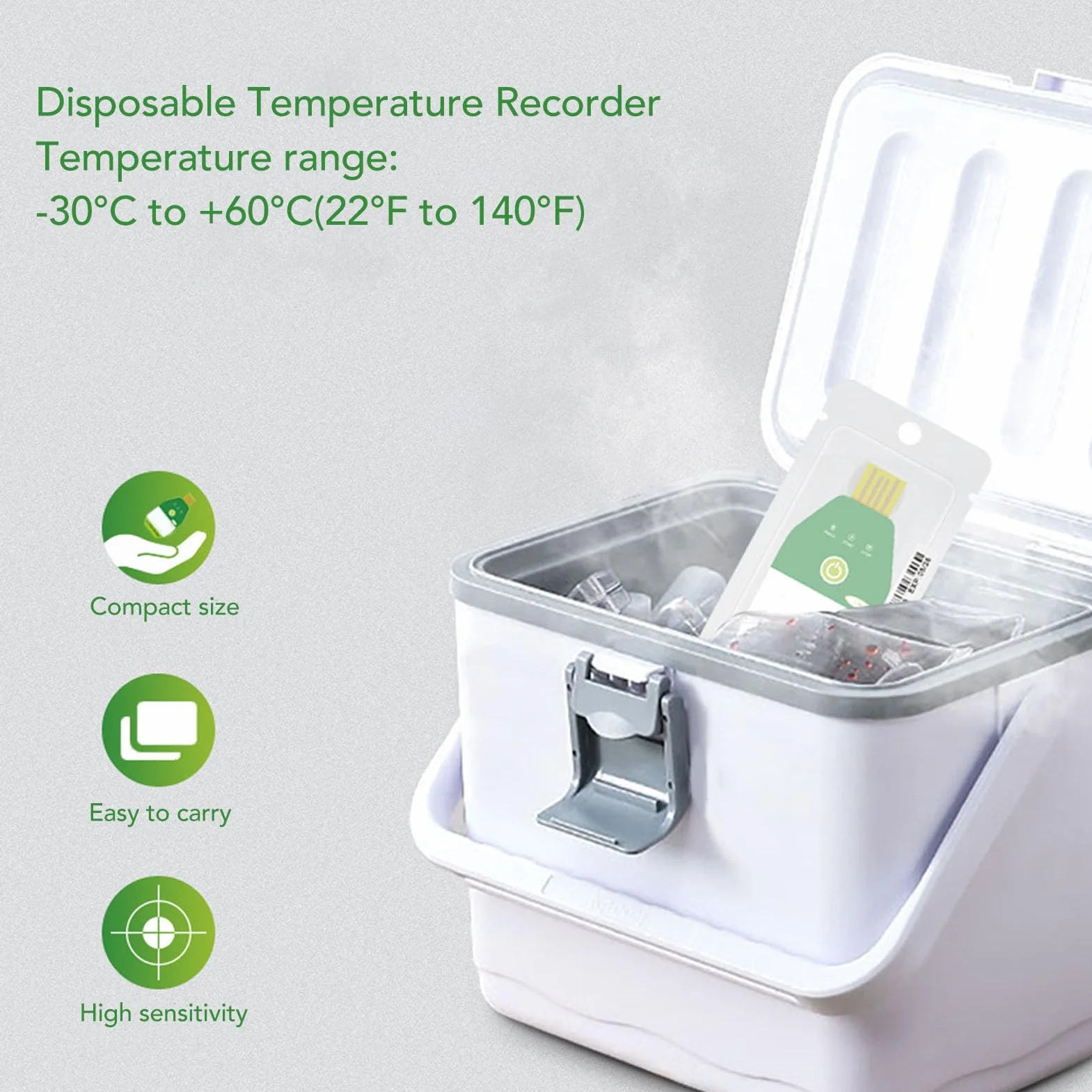 Logger de Datos de Temperatura de 1 Pueblo, Registrador de Temperatura Desechable USB con 18000 Puntos, PDF Informa una Alta Precisión de Solo Uso IP67 Resistente Al Agua para el (60 días) (90 días)