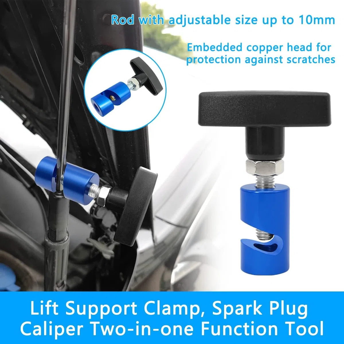 ZKTOOL 2 piezas Abrazadera de Soporte de Elevación, Con Protección de Núcleo de Latón, Abrazadera de Puntal de Capó y Pinza de Bujía 2 en 1, Herramienta de Separación de Bujía de 14 MM