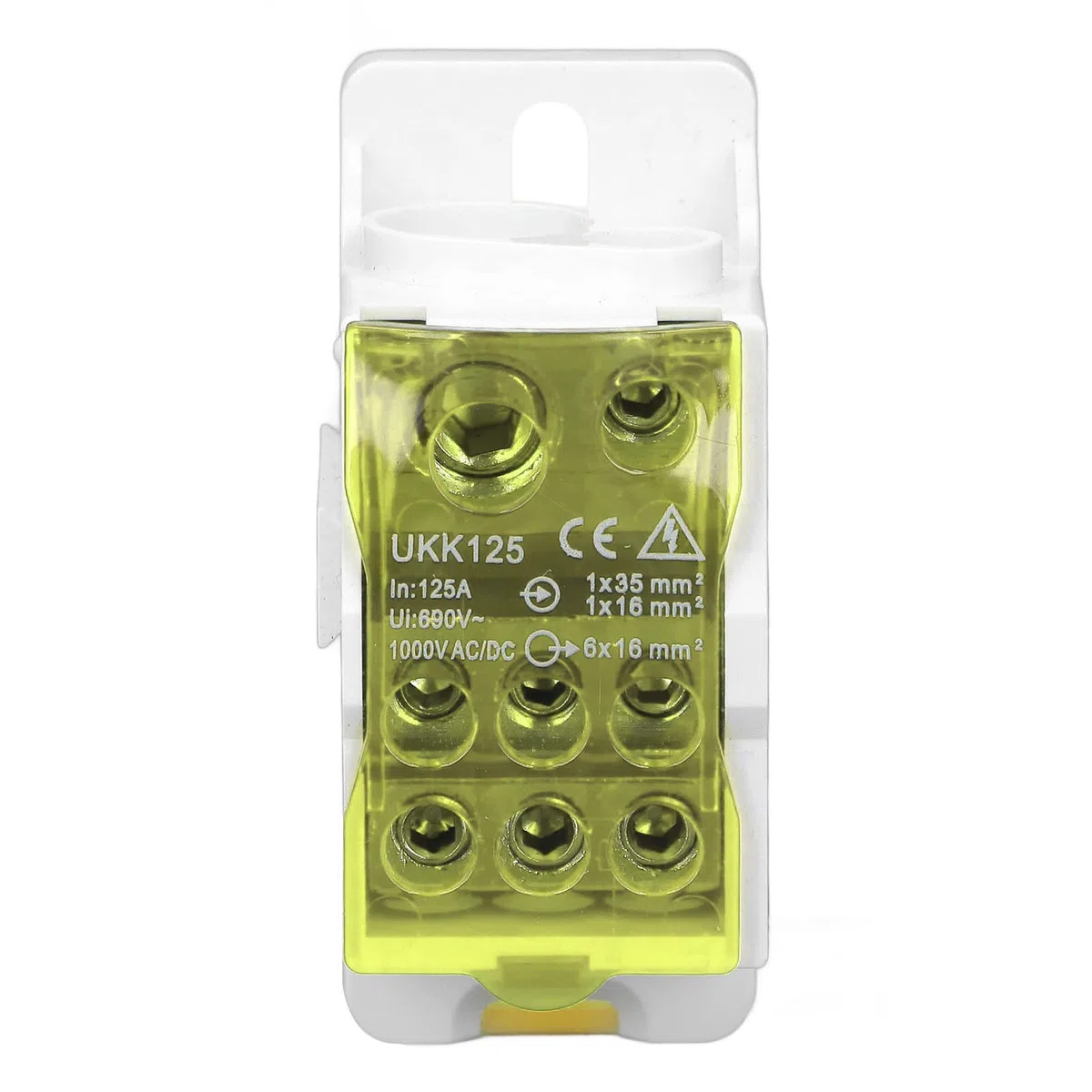 Nikou Caja de Distribución de Riel DIN Bloque de Terminales Eléctricos Universales Conector de Cable de Alimentación Caja de Conexiones 690V 125A (Amarillo)