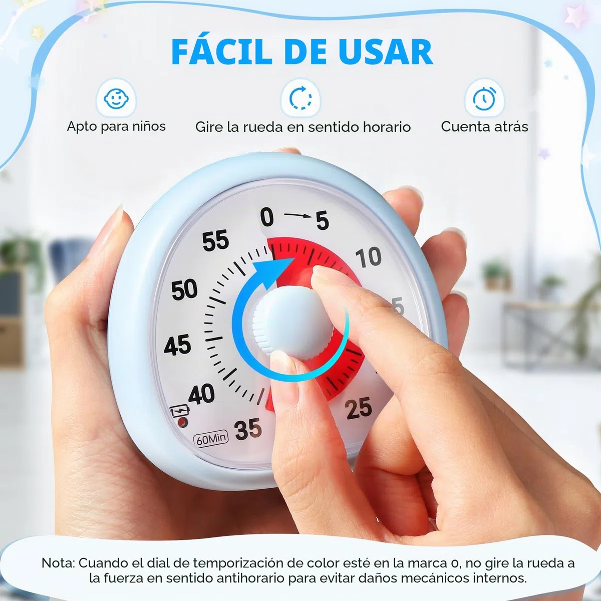 Diboniur Temporizador Visual Niños Recargable, 60 Minutos Temporizador de Cuenta Regresiva, Herramienta de Gestión del Tiempo para Niños y Adultos (Azul)
