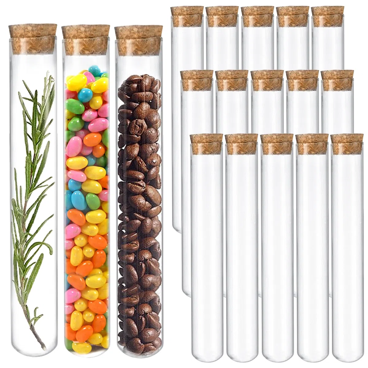 15 Piezas 30ml Tubos de Ensayo con corcho, 20 x 150 mm Tubos de Ensayo Transparente de Vidrio para Bodas, flores, Regalos, manualidades, Dulces, Sales de Baño, mesa de laboratorio