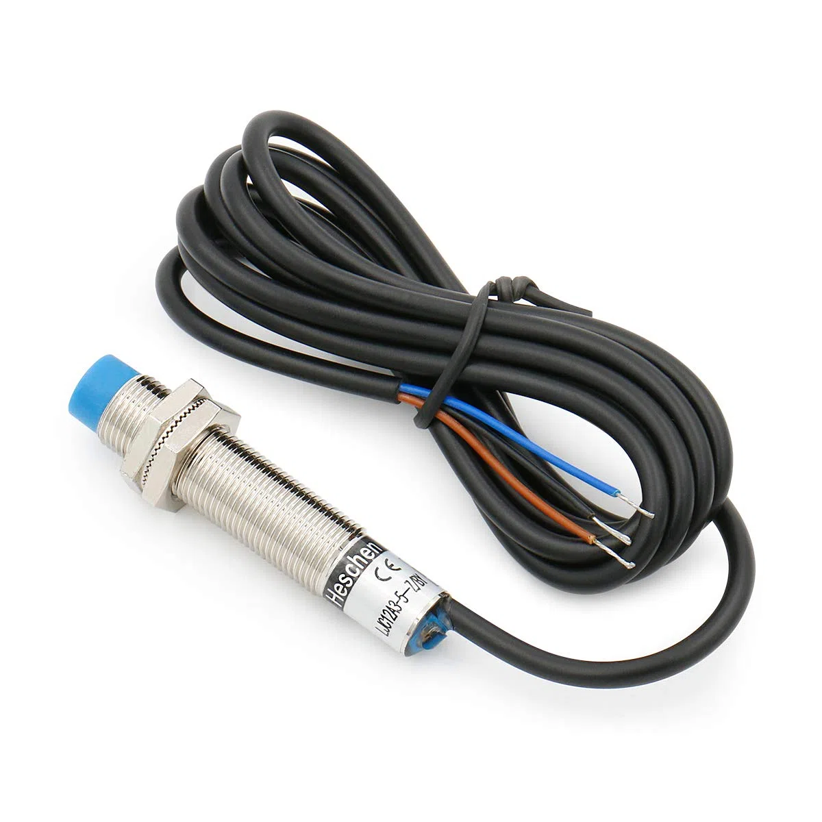 Heschen Interruptor de sensor de proximidad capacitivo, LJC12A3-5-Z/BY, Detector 5mm, 10-30VDC, 200mA, PNP, normalmente abierto (NO), 3 cables