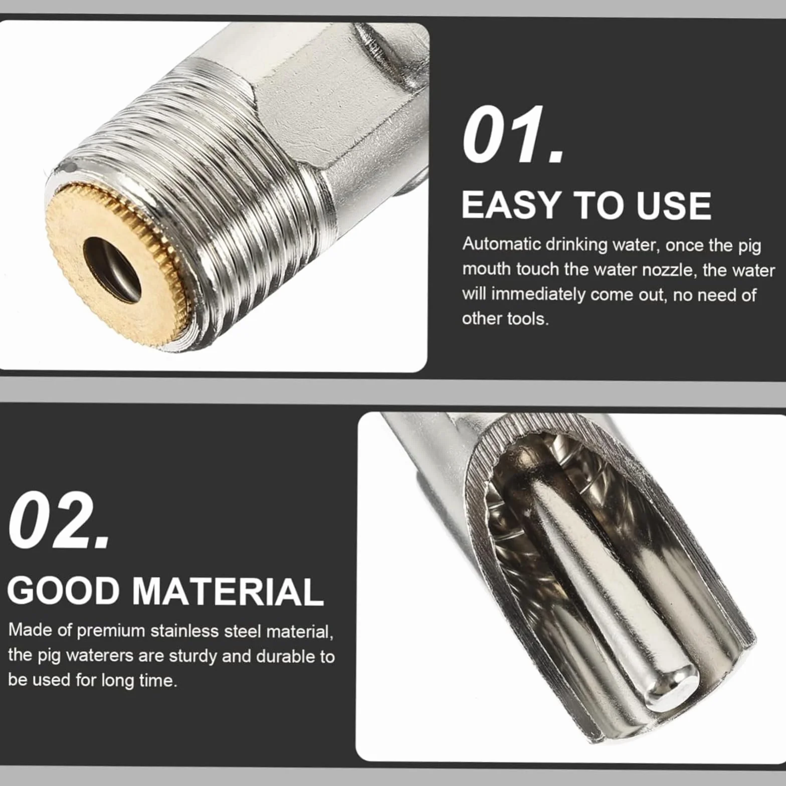 Bebedero Cerdos Automático, 5 Piezas Tetina de Cerdo Automático para Cerdos, Perros, Cochinillos, Bovinos, Acero Inoxidable