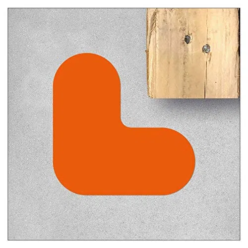 Marcador de suelo autoadhesivo – Esquina/borde/forma de L – Piezas de forma para áreas de trabajo, superficies de almacenamiento y vías de transporte (120 x 120 mm/muslo 60 mm/1 unidad/naranja)