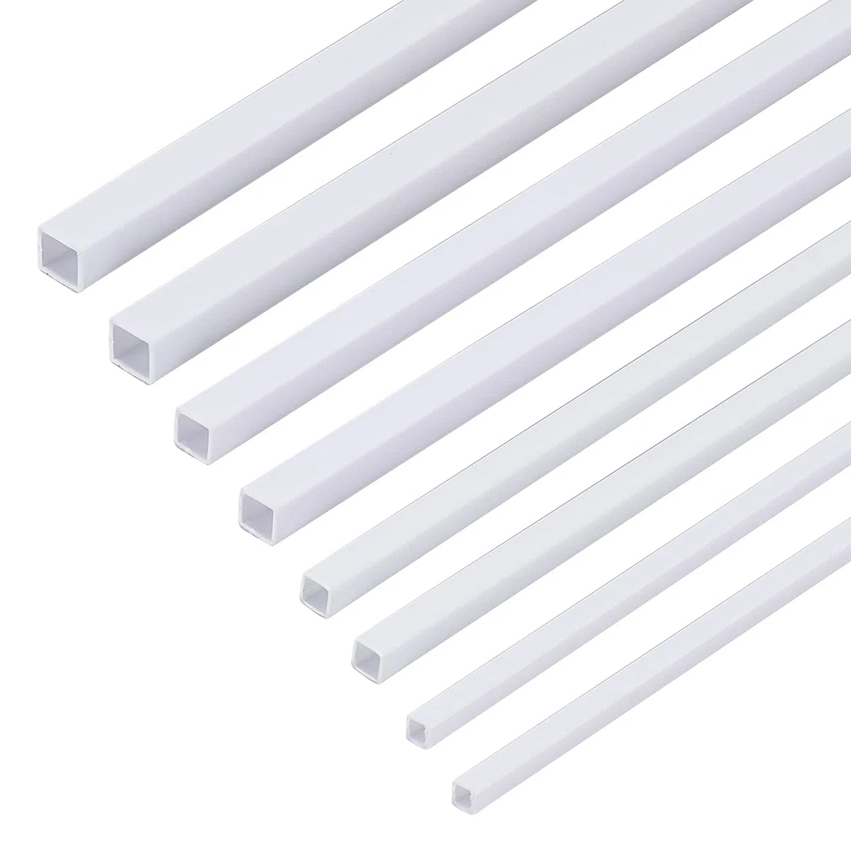 OLYCRAFT 40 piezas 4 tamaños ABS plástico tubo cuadrado 3/4/5/6mm blanco ABS plástico tubo cuadrado hueco barra cuadrada varilla de estireno para DIY mesa de arena modelo arquitectónico que hace