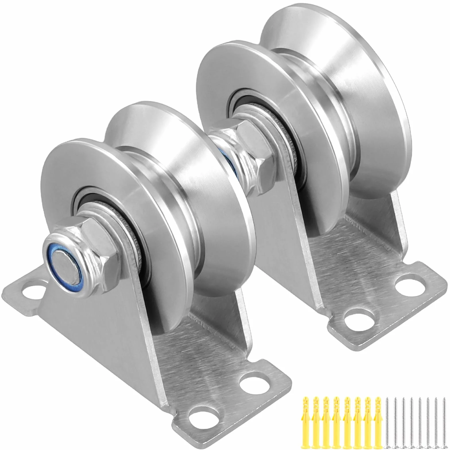 2 Poleas de Acero Inoxidable 48mm con Rodamiento de Bolas, Ranura en V, Capacidad 200kg para Puertas Correderas, Tendedero, Fitness, Garaje y Cuerdas