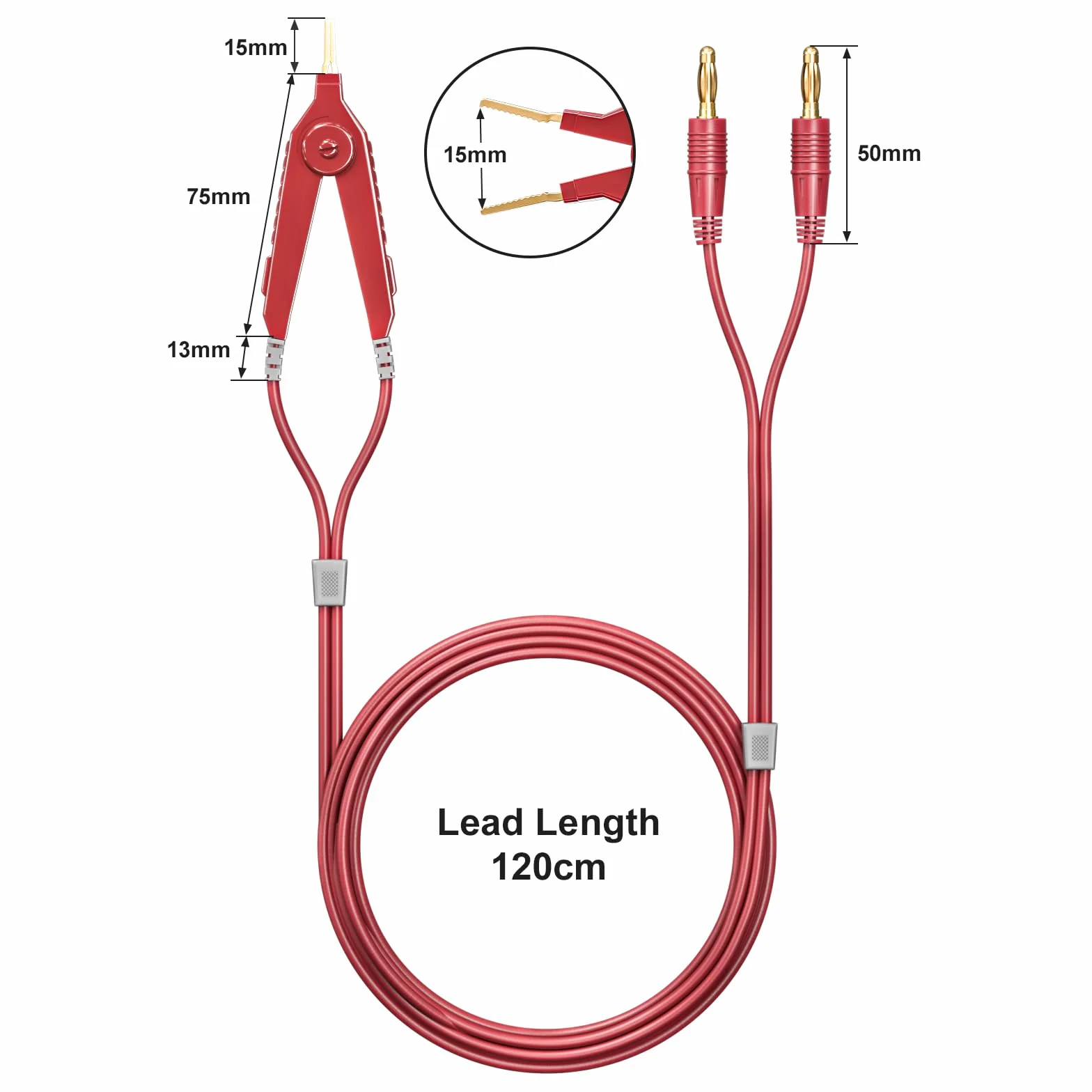 LCR Meter Messleitungen Terminal Kelvin Clips Cable Alambres a 4 mm Banana Conectores Dorados 1,2 m/3,94 ft para DMM