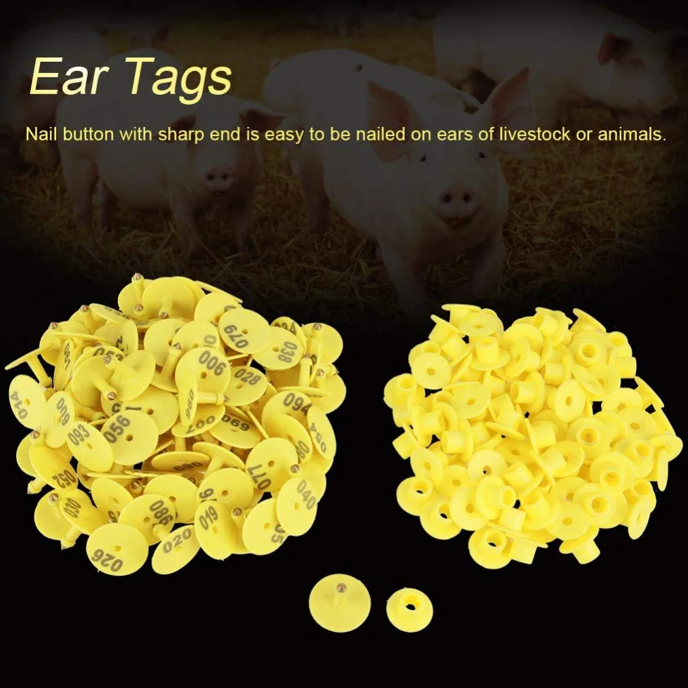 Fdit Socialme-EU Etiqueta de Oreja 100 Unids/Set de Ganado de Plástico de Ovejas de Cerdo de Carne de Vaca de Accesorios de Animales de Granja Digitales(Amarillo1)