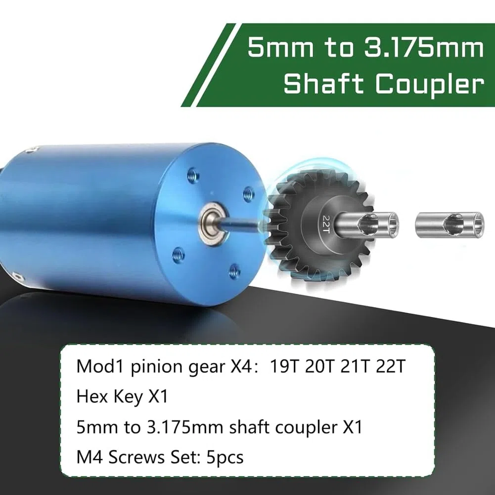 Mod 1 - Juego de engranajes de piñón, 4 piezas, 19T 20T 21T 22T M1, engranaje de piñón de acero endurecido de metal para eje de motor RC de 5 mm con llave hexagonal