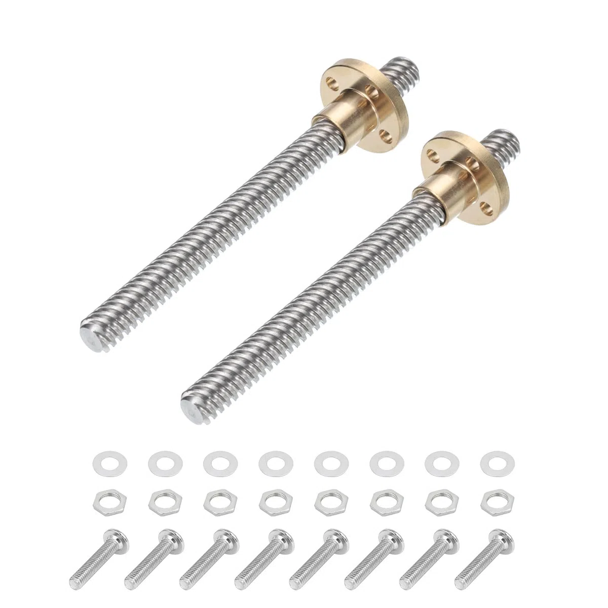 QUARKZMAN 2 pcs Tornillo De Avance De Acero Inoxidable Tr8x8 De 100 Mm / 4 Pulgadas Con Tuerca De Latón T8 - [ Roscado Acme, Paso De 2 Mm, Avance De 8 Mm ] Para Eje Z Máquina CNC