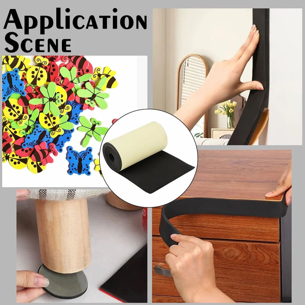 BENECREAT Rollo de Espuma EVA Autoadhesivo Negro de 3mx20cm, Hoja de Gomaespuma Impermeable de 2mm de Espesor para Protección de Muebles, Relleno de Huecos, Proyecto de Disfraces Y Manualidades.
