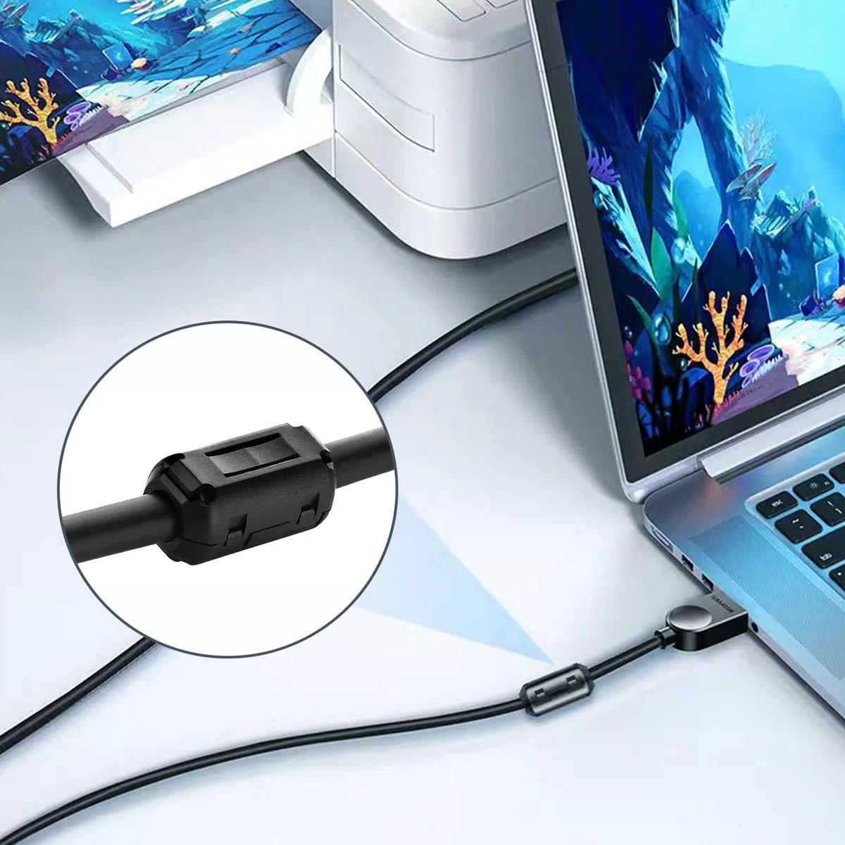 Núcleos de ferrita para cables, 30 piezas de núcleo de ferrita enganchable, supresor de ruido EMI con clip para cables de 3.5 mm, 5 mm, 7 mm de diámetro interior para cables USB, audio y video, y