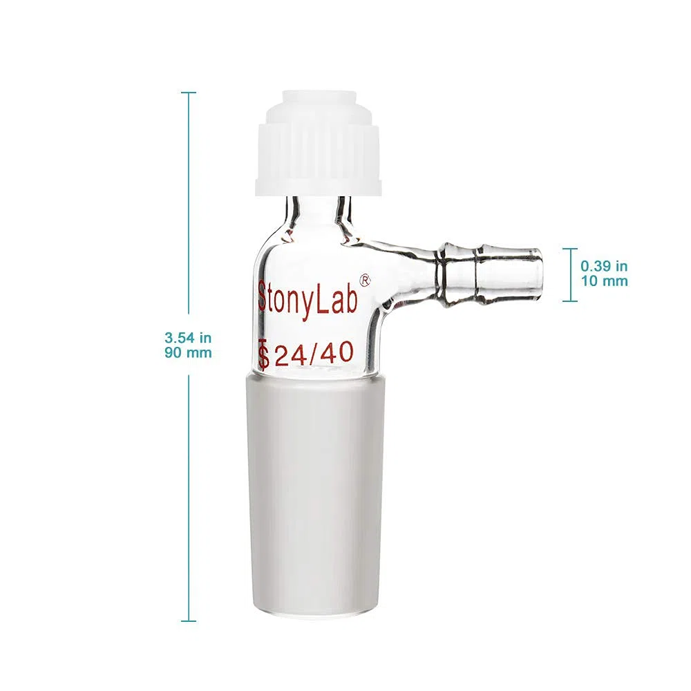 stonylab Adaptador de Vidrio, Junta 24/40 Inlet Adaptador de Termómetro con Dentado Lateral Conexión de Manguera y Tapa de Compresión Cristalería de Laboratorio