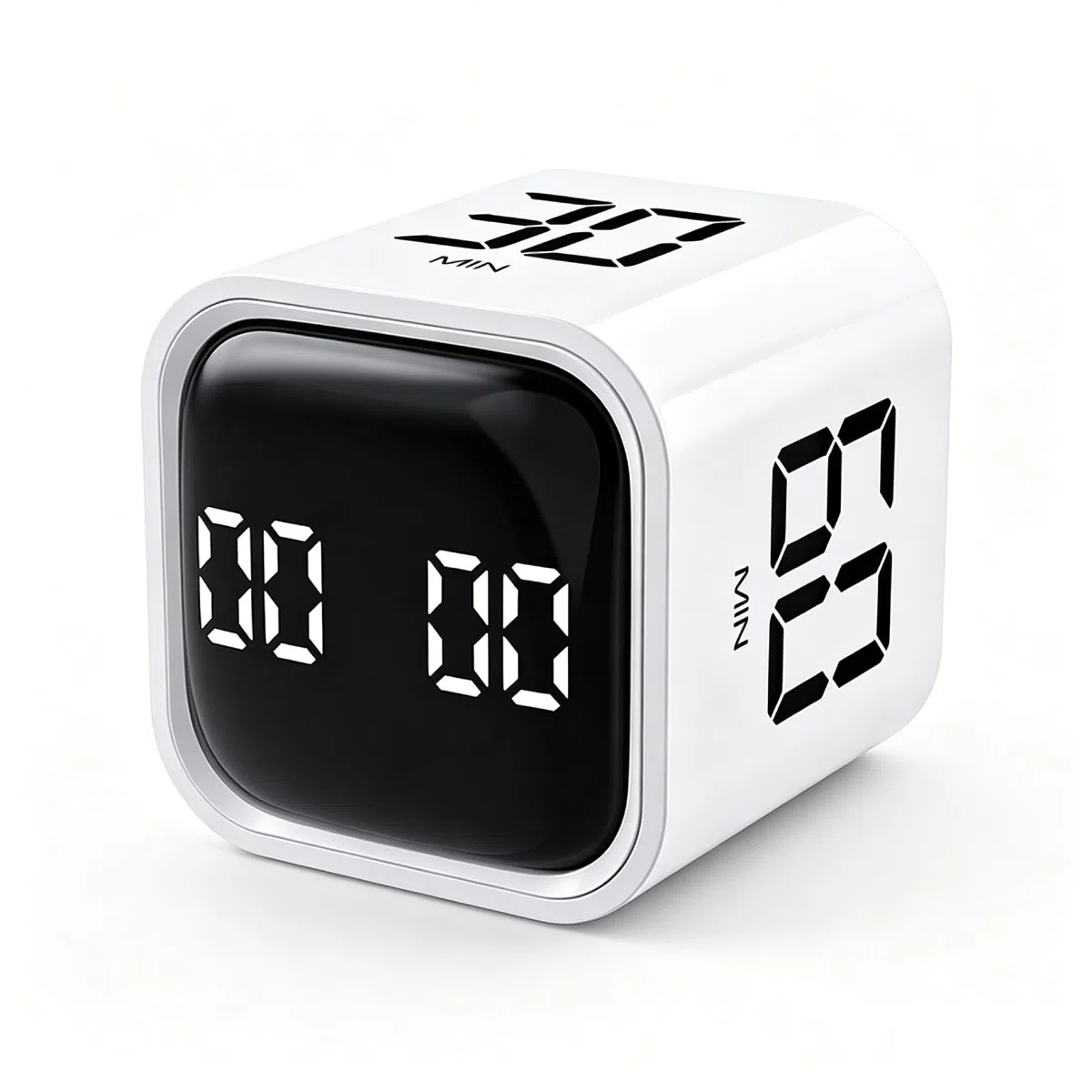 VOBOR Cubo Temporizador Pomodoro Digital, 5/10/30/60 Minutos y Cuenta Atrás Personalizada, Alerta de Vibración y Sonido Ajustable, para Cocina, Estudio, Oficina, Niños, Ejercicio y TDAH (Blanco)