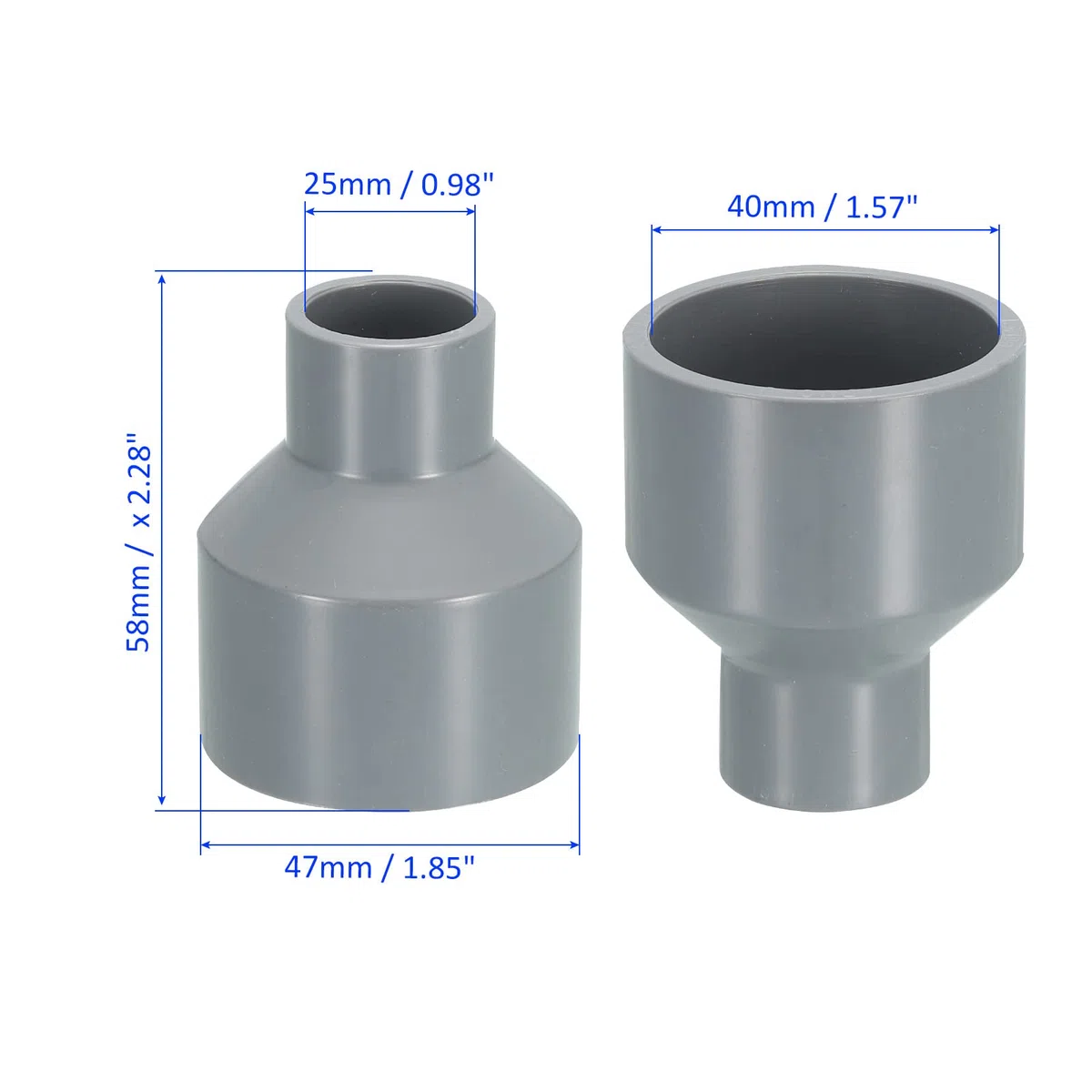 sourcing map 2 Paquete PVC Tubería Montajes - Agua Tubería Incrementador Reductor Conectores Adaptadores, Reductor Acoplamiento Zócalo, Aplicar a Exterior/Jardín (25mm y 40mm ID)