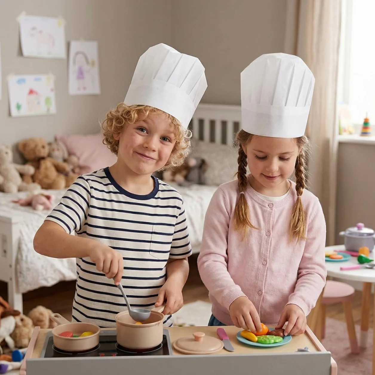 20 Piezas Gorros de Chef de Papel para Niños: Gorra de Cocina Desechable en Tela No Tejida - Sombrero para Hornear, Fiestas, Hogar, Cocina y Escuela
