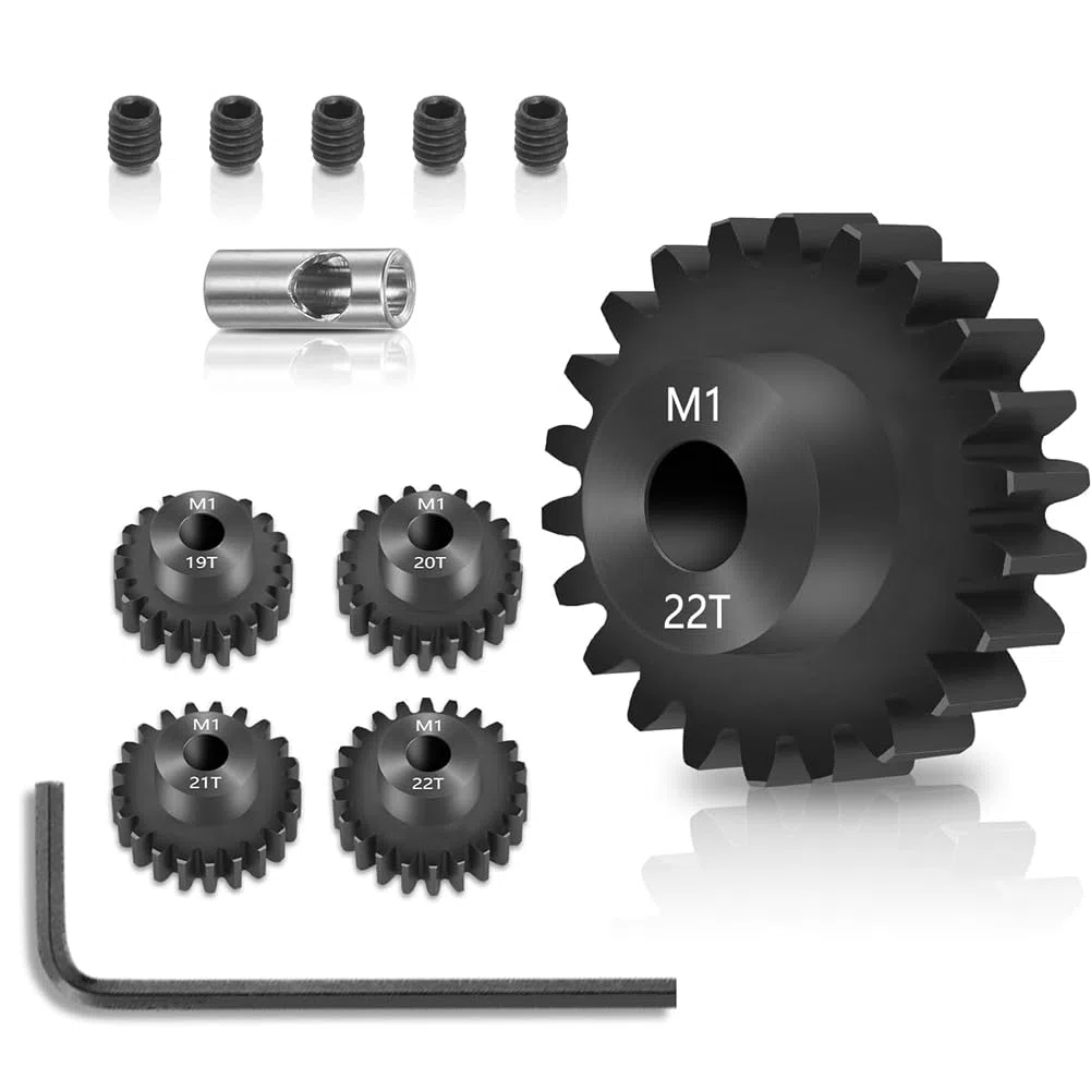 Mod 1 - Juego de engranajes de piñón, 4 piezas, 19T 20T 21T 22T M1, engranaje de piñón de acero endurecido de metal para eje de motor RC de 5 mm con llave hexagonal