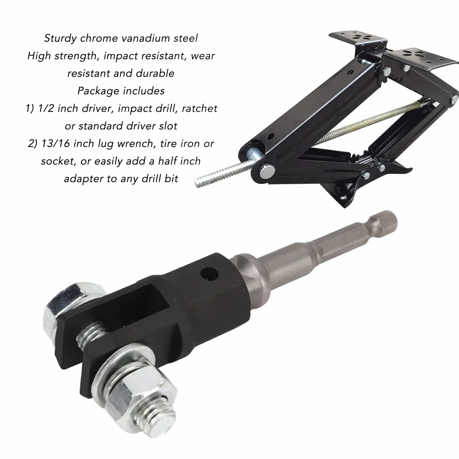 Akozon Adaptador de Gato de Tijera, Adaptador de Gato de Tijera para Automóvil de 1/2 Pulgada Adaptador de Taladro de Zócalo de Gato de Tijera para Gatos de Tijera de Anillo o de