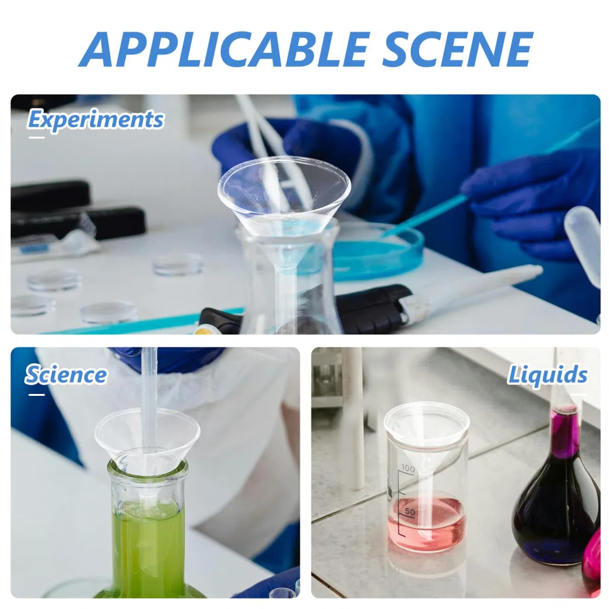 CHILDWEET Embudo de vidrio de 3 piezas de aplicaciones científicas embudo de laboratorio de vidrio transparente para filtración y vertido precisos Construcción robusta para uso duradero