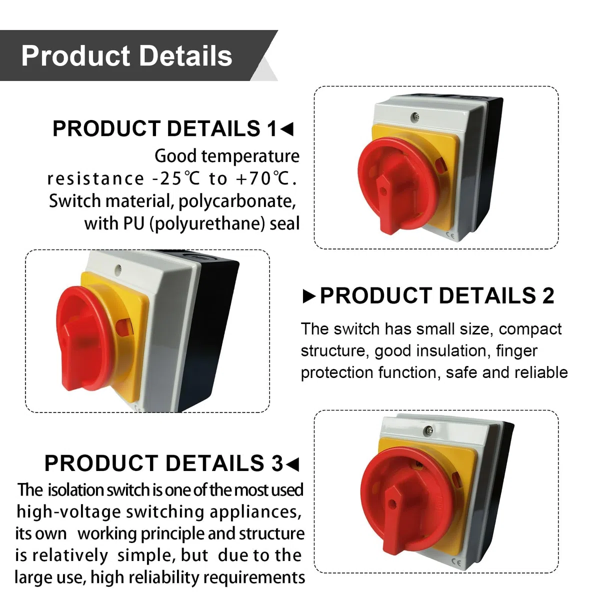 Interruptor principal 16A de 3 polos, interruptor de control con carcasa de plástico IP65, interruptor seccionador, interruptor seccionador de carga, interruptor de pared para conectar y