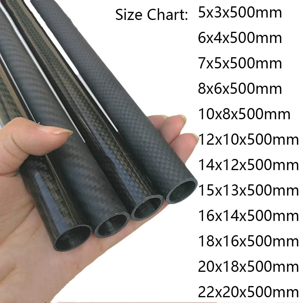 (2 piezas) Tubo de fibra de carbono 3K, longitud 500 mm, diámetro exterior 5 mm, diámetro interior 3 mm, sarga mate, para marco UAV.
