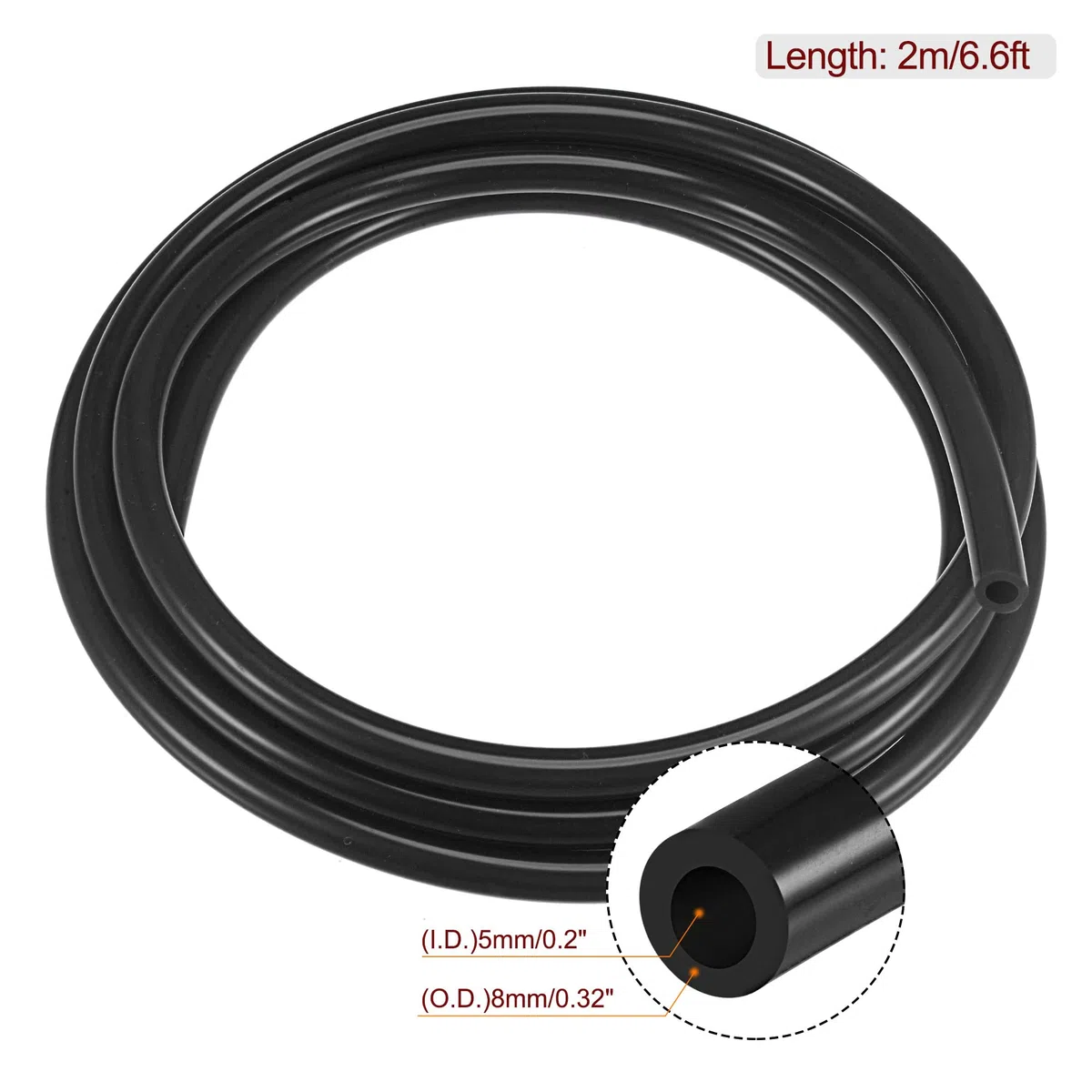 sourcing map Silicona Tubería Manguera 5mm ID 8mm OD 6.6 Pies Negro Alta Temperatura para Agua Manguera Aire Tubo