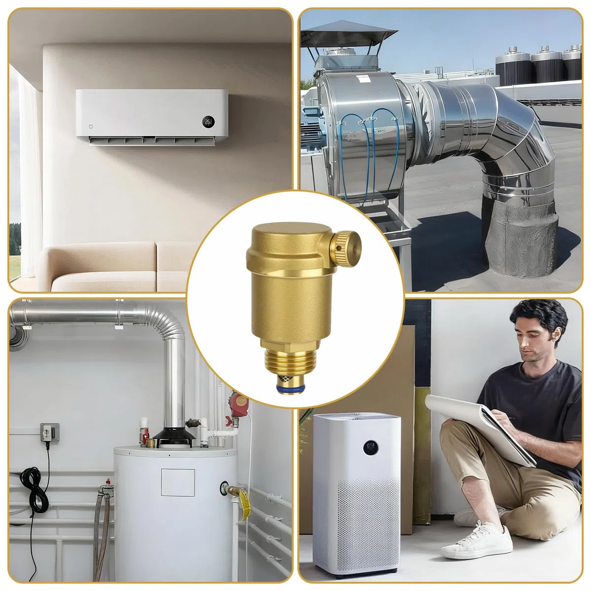 2 unidades de purgador rápido automático, DN15 G1/2, válvula de purga automática de latón con rosca exterior, sistema de ventilación vertical para calentadores de agua solares, alivio de presión