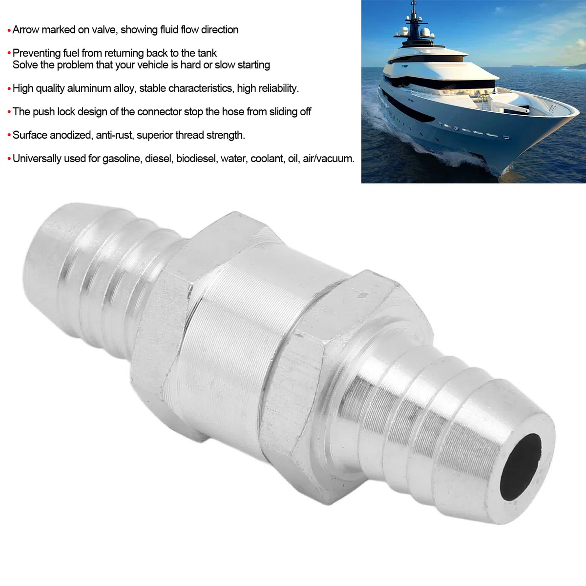 Válvula de Retención Unidireccional sin Retorno, Aleación de Aluminio Universal para Combustible, Gasolina, Aceite, Gasolina, Diésel Wat(14mm)