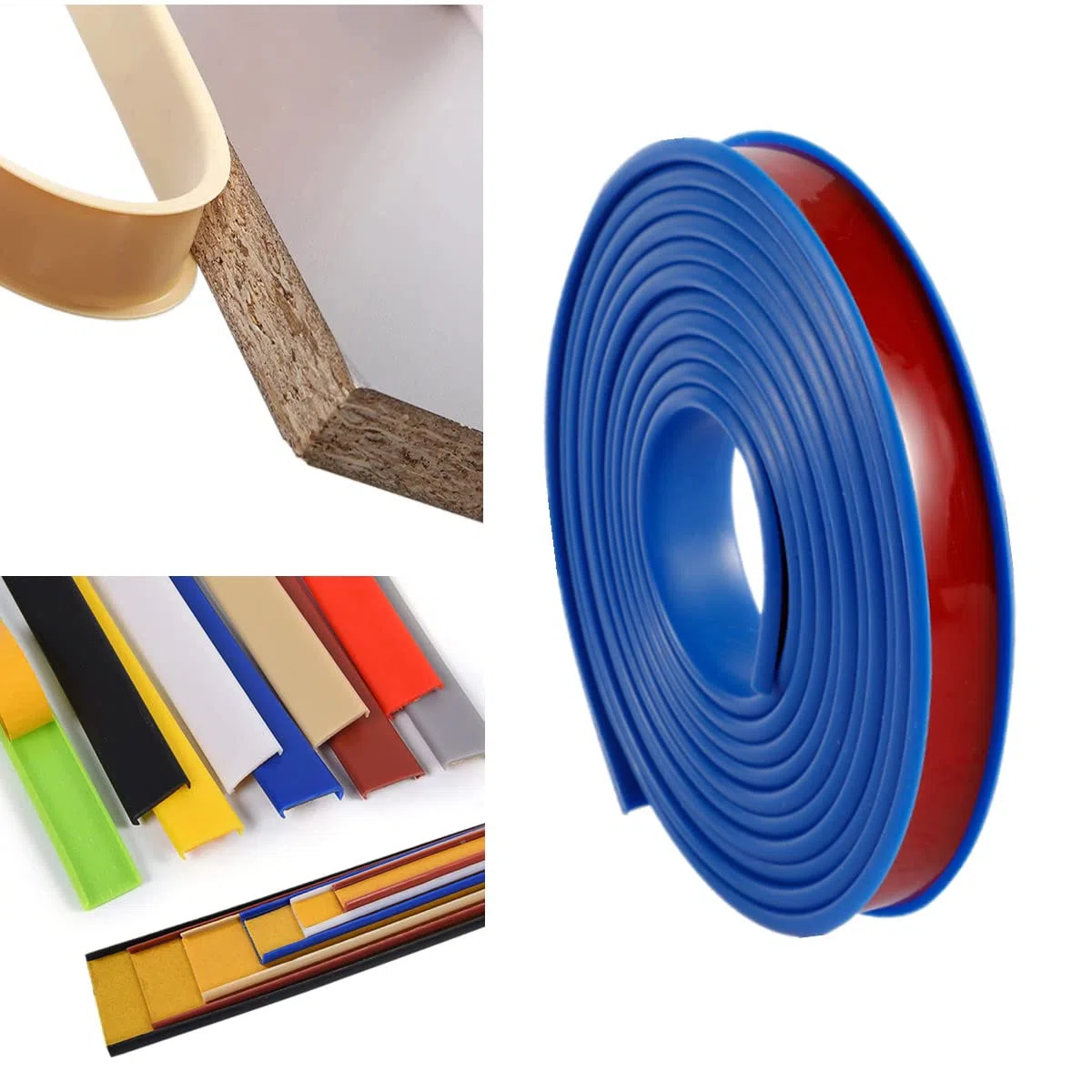 Cinta autoadhesiva de TPE de 5 m para bordes de muebles, tira de sellado en forma de U, tira de borde de encimera de cocina, anticolisión a prueba de golpes para armario de bricolaje (16 mm, azul)