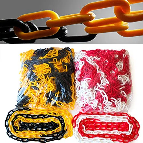 Cadena de eslabones de plástico, barrera de seguridad de plástico, bloque de advertencia de carretera, cadena de barrera de tráfico con 2 ganchos en S (5 m, negro)