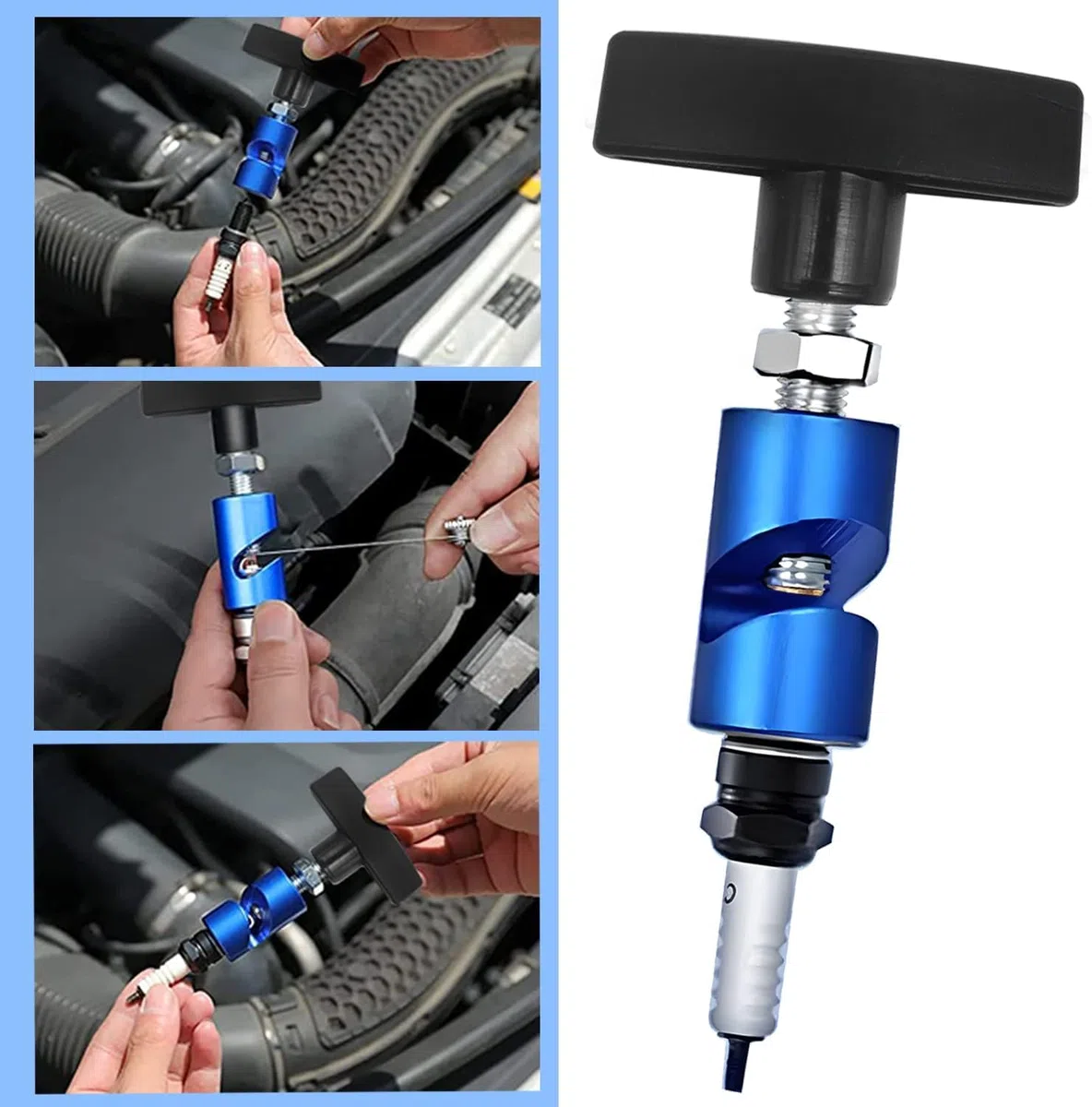 ZKTOOL 2 piezas Abrazadera de Soporte de Elevación, Con Protección de Núcleo de Latón, Abrazadera de Puntal de Capó y Pinza de Bujía 2 en 1, Herramienta de Separación de Bujía de 14 MM