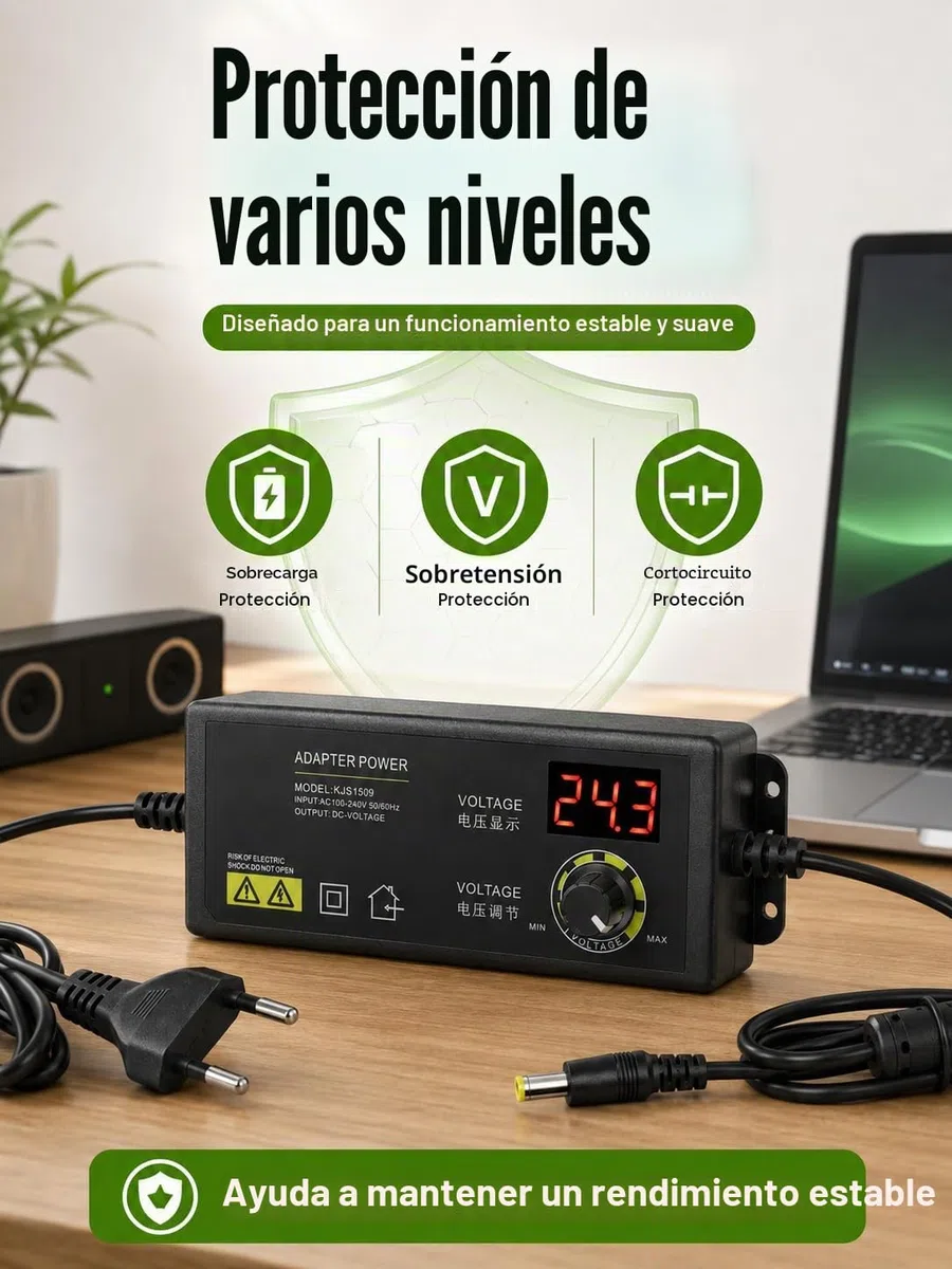 VOBOR Adaptador Ajustable, 3-36V Fuente de Alimentacin Regulable Universal con Control de Velocidad del Motor, Adaptador Unidad de Alimentación de Amplio Rango