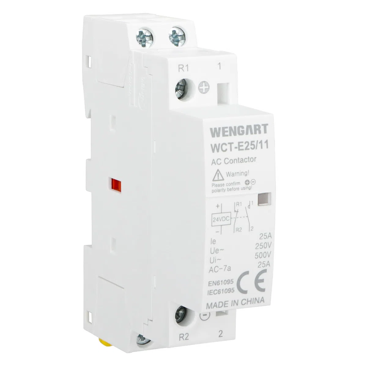Wengart Contactor CC doméstico WCT-E25, 25A, 1NO1NC_DC24V, solución perfecta sin ruido para aplicaciones CC, optimizada para el control inteligente del sistema