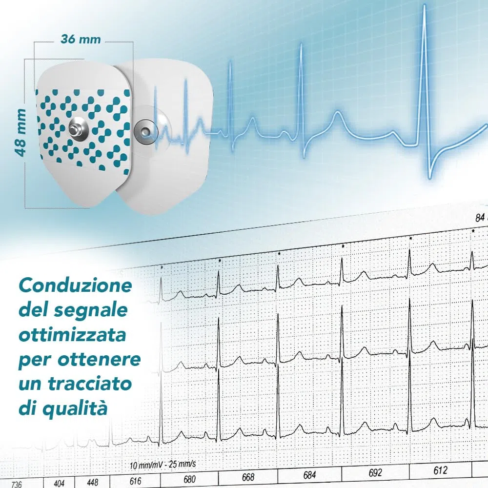 Electrodos de ECG desechables, 36 x 48 mm, para pruebas de estrés y monitorización basal, gel sólido hipoalergénico, adhesión segura, compatibles con todos los modelos de ECG – 2 paquetes de 50